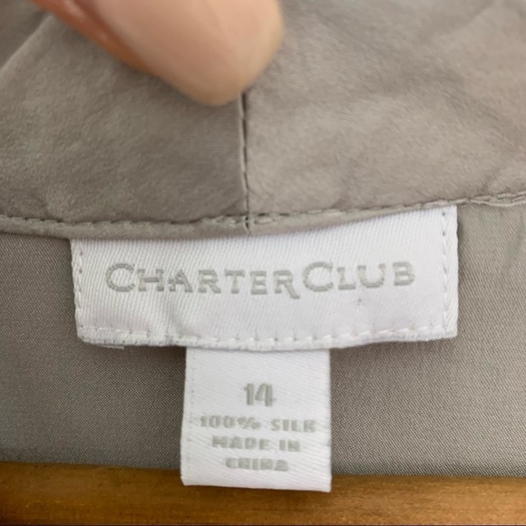 [Charter Club] Silver Silk Button Down Long Sleeve Top - Picture 5 of 7